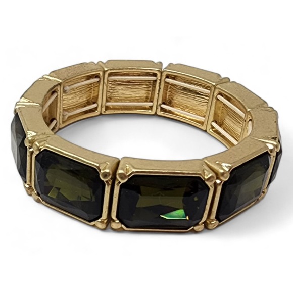 Lia Sophia Matte Gold Stretch Bracelet Versailles w/ Olive Green Cut Crystals - Picture 3 of 6